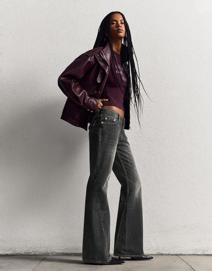AURA - MID WAIST FLARED BAGGY JEANS