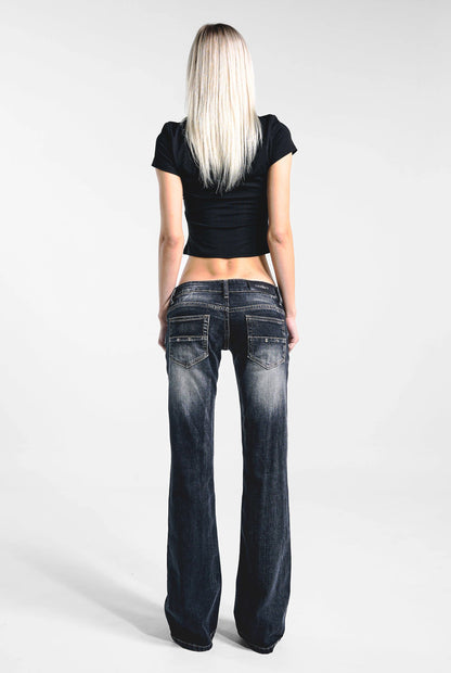 AURA - SLIM FIT FLARED ULTRA LOW RISE JEANS