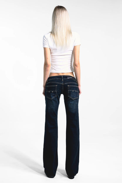 AURA - SLIM FIT FLARED ULTRA LOW RISE JEANS